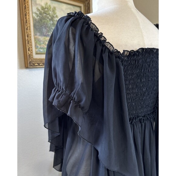 Victoria’s Secret Chiffon BOHO Cottage Romantic Flowy Stretchy Top Black S/M - Picture 4 of 16